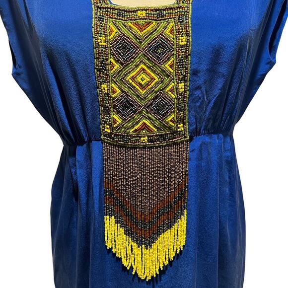 Tibi Cascade Beaded Silk Royal Blue Cap sleeve A-Line Dress Egyptian Vibe Size ) - Picture 6 of 13